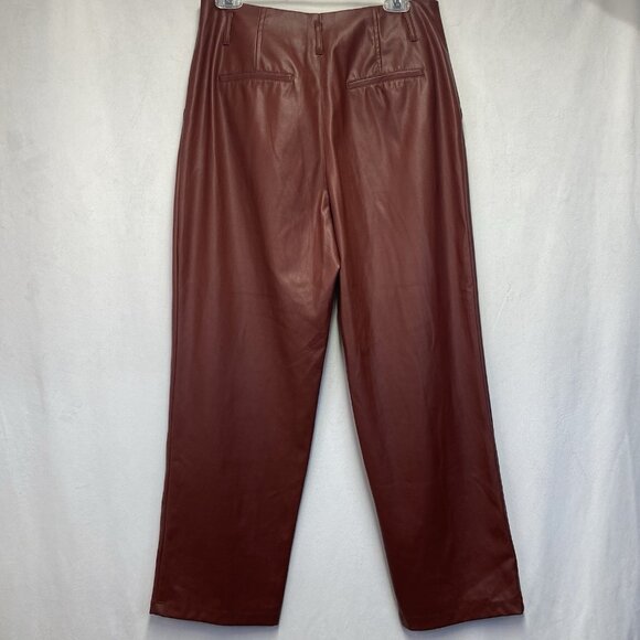 WHO WHAT WEAR Faux Leather High-Rise Straight Leg Trouser Pants Women Sz 6 Brown - Picture 3 of 14